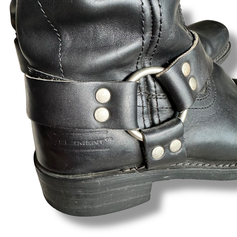 Black Women's Mid-Calf Harness Leather Boots - Picture 6 of 16